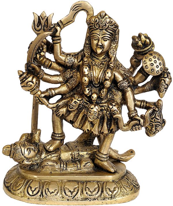 6" Goddess Kali in Golden and Brown Hues | Handmade Brass Statue