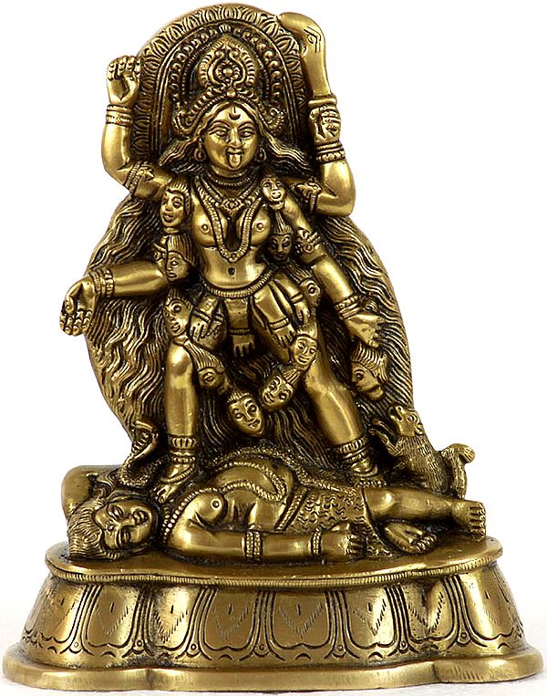 7" Monotone Kali of Powerful Stance | Handmade Brass Statue | Made in India