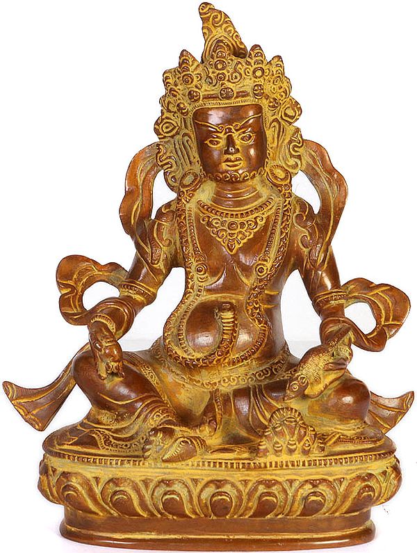 9" (Tibetan Buddhist Deity) Vaishravana with Jewel Offering In Brass | Handmade | Made In India