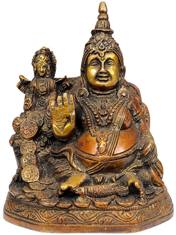6" Bhagawan Kubera with Lakshmi In Brass | Handmade | Made In India
