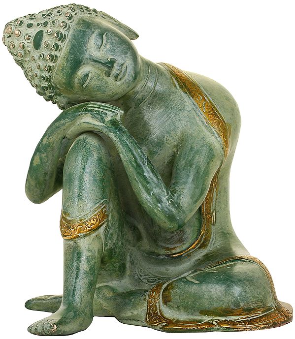 7" Thinking Buddha Sculpture In Brass | Handmade | Made In India