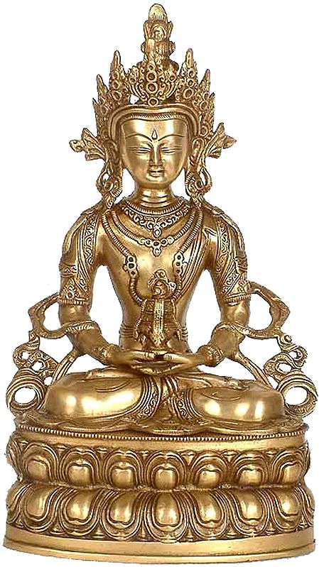 14" Brass Amitabha Buddha Idol Steeped in Meditation | Handmade Brass Idol | Made in India