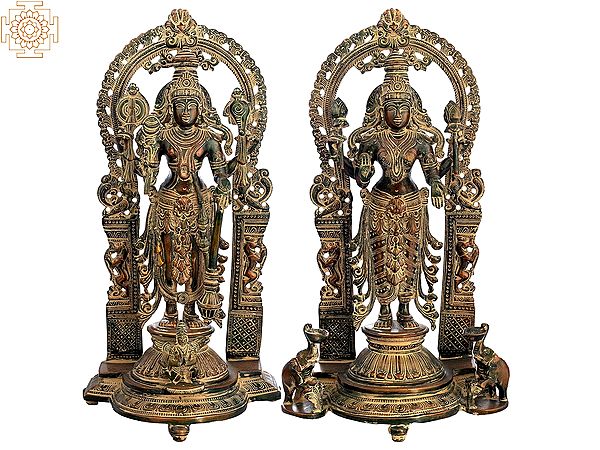 Vishnu-Lakshmi Brass Statue with Prabhavali