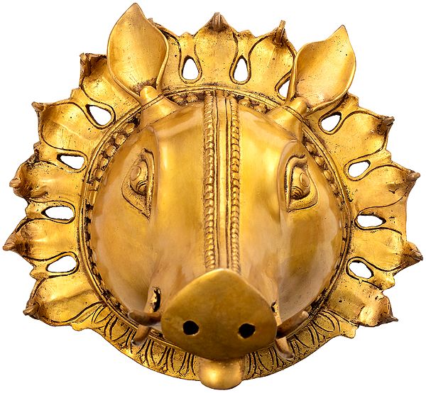 9" Lord Varaha Mask Glimmering With Life In Brass