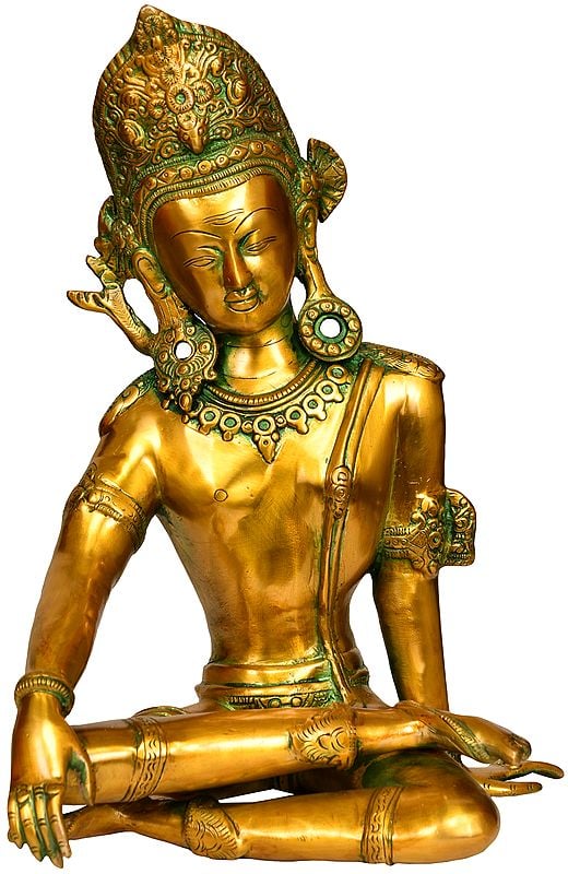 14" Seated Indra, As If Listening Intently To His Devotees In Brass | Handmade | Made In India