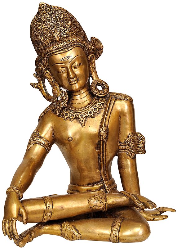 14" Seated Indra, As If Listening Intently To His Devotees In Brass | Handmade | Made In India