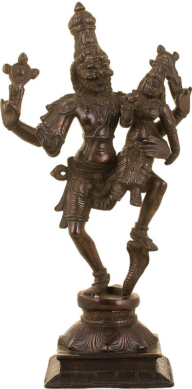 11" Narasimha Brass Idol with Lakshmi & Snake | Handmade Hindu Statue | Made in India