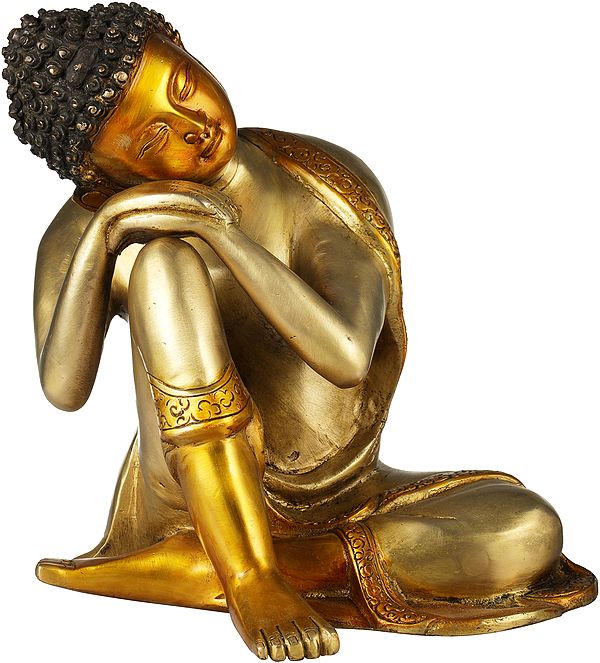 8" Buddha, Steeped In Thought In Brass | Handmade | Made In India