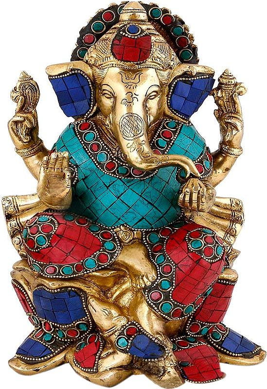 9" Seated Ganesha, His Robes Flowing Behind Him In Brass | Handmade | Made In India