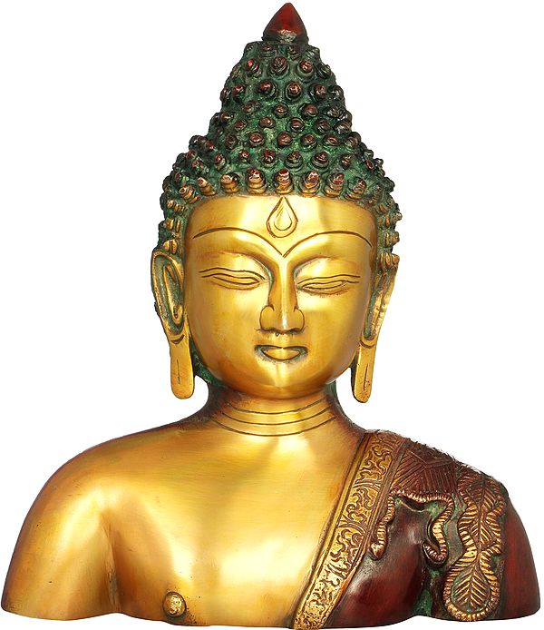 9" Brass Buddha Bust | Tibetan Buddhist Deity Statue | Handmade | Made in India