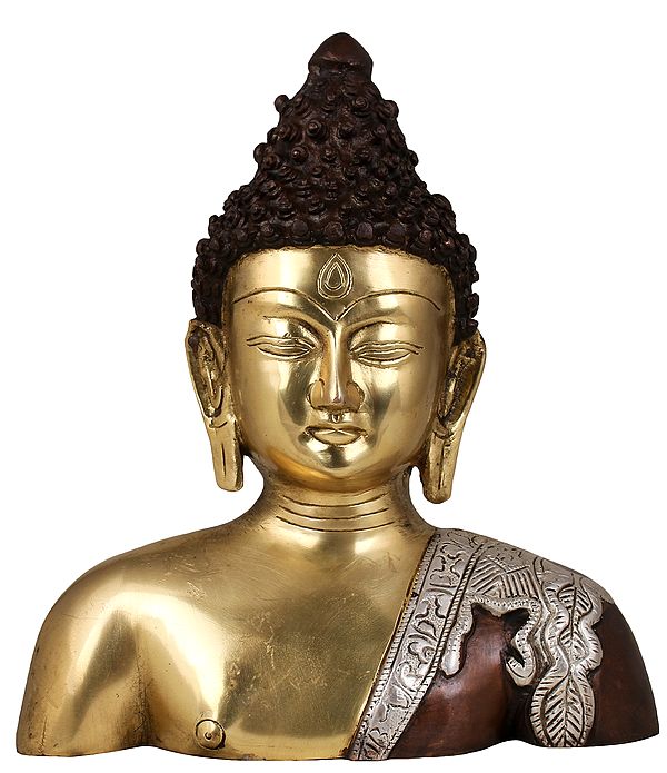 9" Brass Buddha Bust | Tibetan Buddhist Deity Statue | Handmade | Made in India