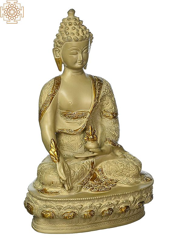 13" Medicine Buddha Statue with Intricate Hand Carving Brass Sculptures In Brass | Handmade | Made In India