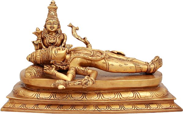 11" Lord Shiva In Bhuneshwari Devi's Lap After Drinking Halahal Poison | Brass Statue | Handmade | Made In India