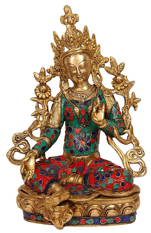 The Resplendent Green Tara, Lotuses Blossoming All Around Her (Richly Inlaid)