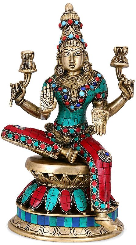 Lakshmi In Lalitasana, Her Perfectly Symmetrical Crown Towering Atop Her Head