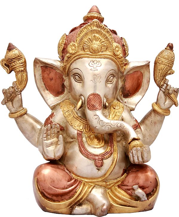 9" Mukut Ganesha In Brass | Handmade | Made In India