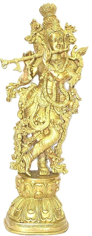 30" Krishna  Standing with Flute Brass Statue In Brass | Handmade | Made In India