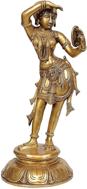 The Apsara Applying Vermillion (A Statue Inspired by Khajuraho) - Brass Statue