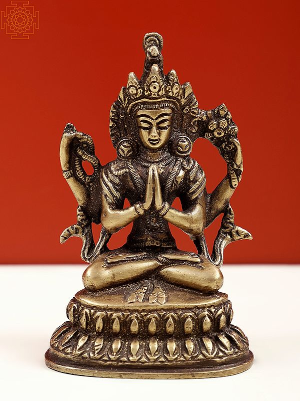 4" Small Goddess Green Tara Sculpture (Tibetan Buddhist Deity) in Namaskara Mudra