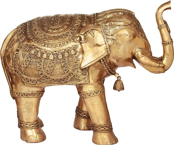 Superbly Decorated Elephant with Upraised Trunk - Large Size
