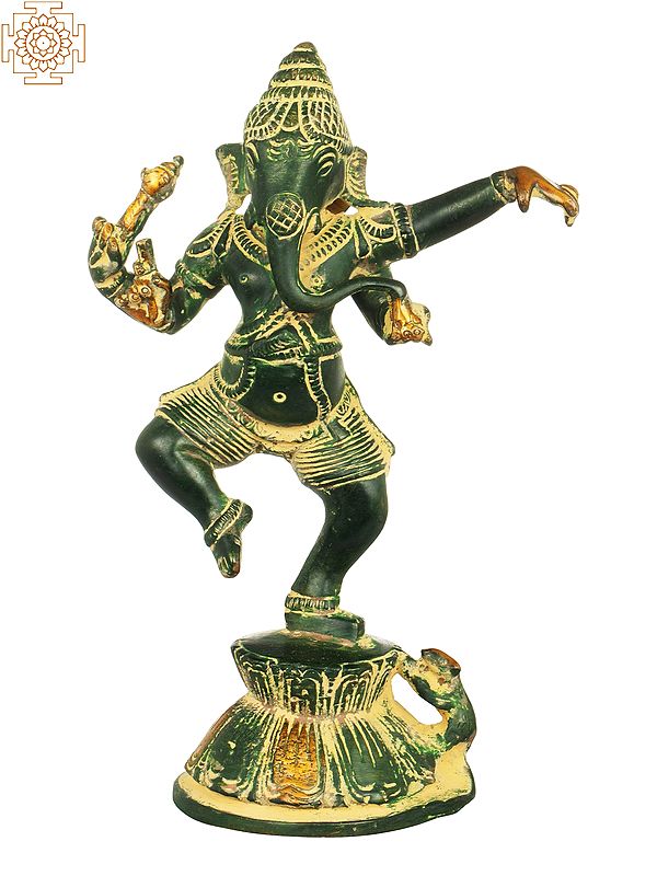 8" Dancing Ganesha Brass Sculpture | Handmade | Made in India