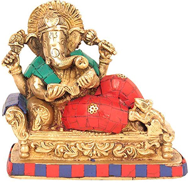 5" Relaxing Lord Ganesha Reading the Ramayana In Brass | Handmade | Made In India