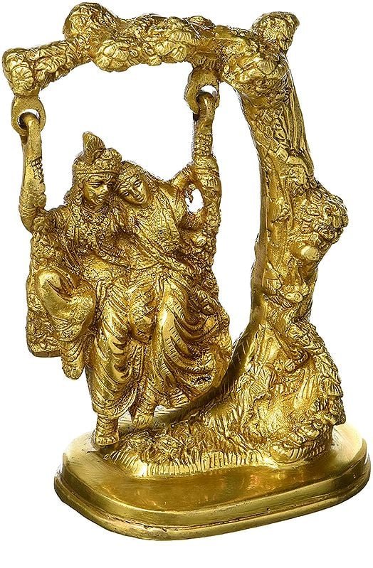 4" Radha Krishna on a Swing In Brass | Handmade | Made In India