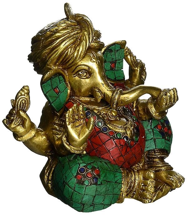 5" Blessing Inlay Ganesha In Brass | Handmade | Made In India