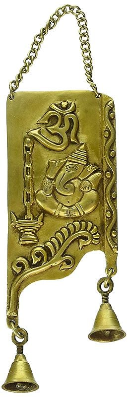12" Om (AUM) Ganesha Wall Hanging Plate with Bells In Brass | Handmade | Made In India