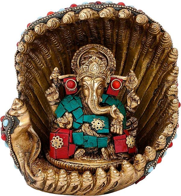 6" Brass Lord Ganesha Idol Seated on Conch Shaped Throne | Handmade | Made in India