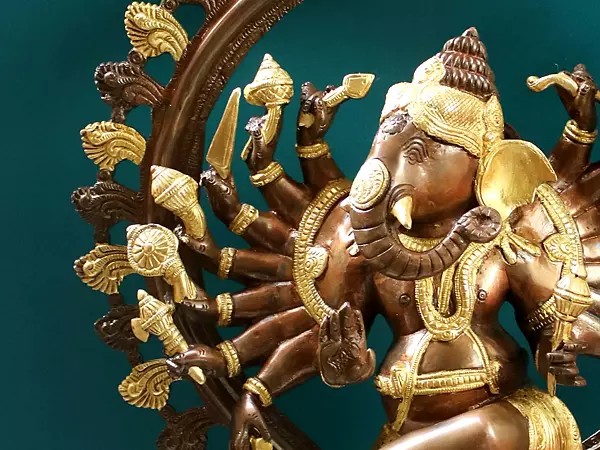25 Sixteen Armed Dancing Ganesha Represented as Nataraja In Brass