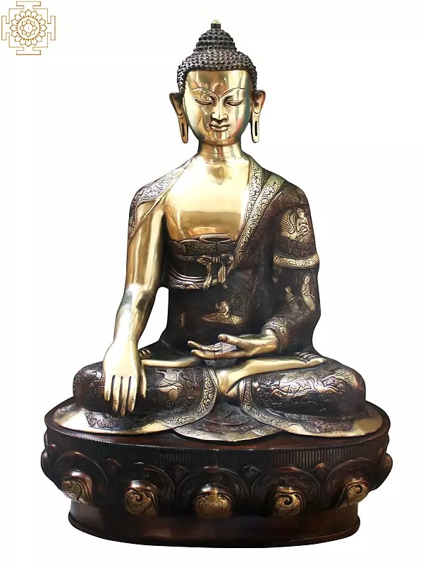 33" Tibetan Buddhist Lord Buddha Seated on Lotus In Brass