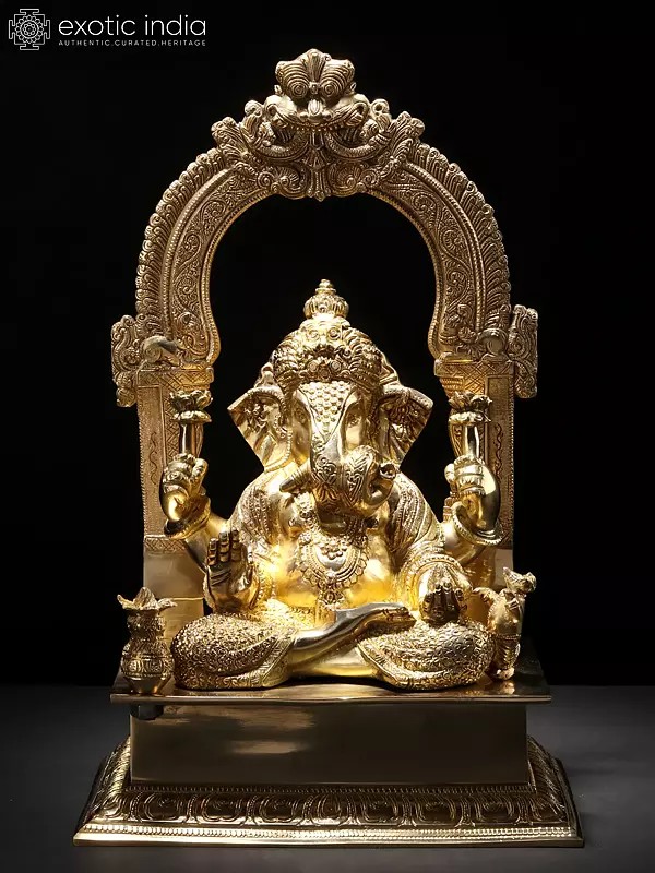 15" Superfine Brass Lord Ganesha Idol Sitting On Throne