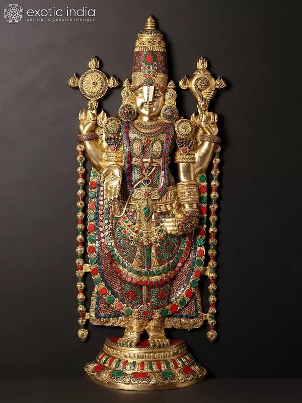 46" Large Brass Lord Venkateshwara as Balaji with Inlay Work