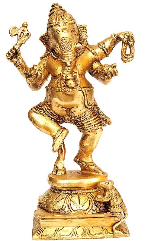 8" Celebrating Ganesha The Dancer In Brass | Handmade | Made In India