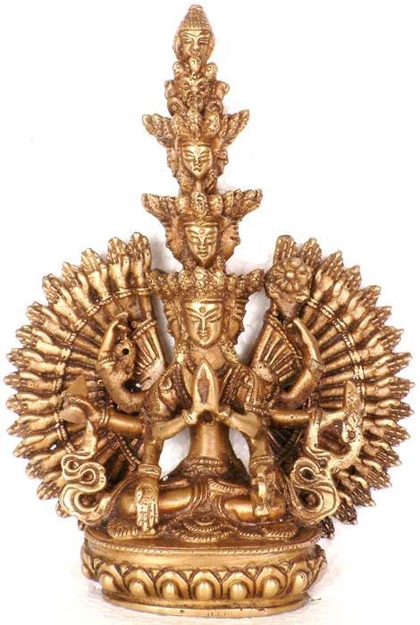 7" Eleven Headed Thousand-Armed Avalokiteshvara Brass Idol | Handmade Buddhist Deity Statue | Made in India