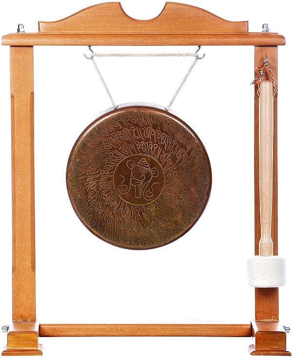 Tibetan Buddhist Monastery Gong with Conch and Auspicious Mantras