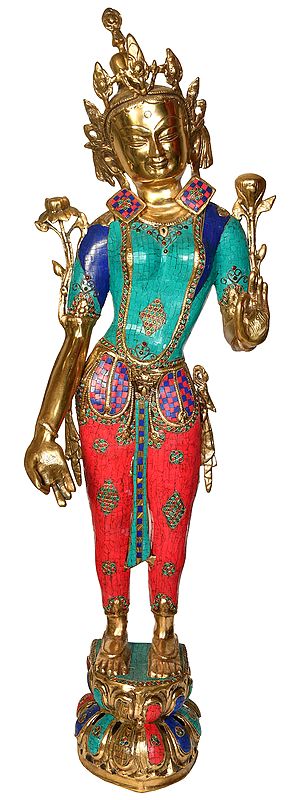 47" Standing Tara In Brass | Handmade | Made In India