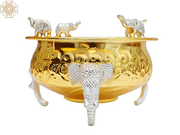 5" Elephant Design Decorative Brass Urli for Home Decoration