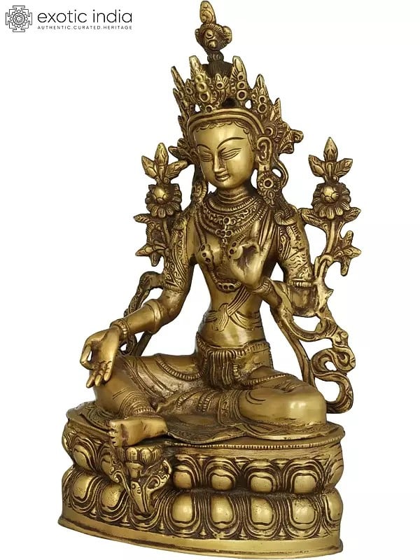 14" Tibetan Buddhist Deity The Green Tara In Dual-tone Finish In Brass | Handmade | Made In India