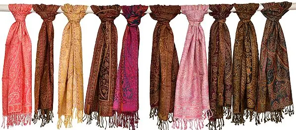 Lot of Ten Jamawar Scarves