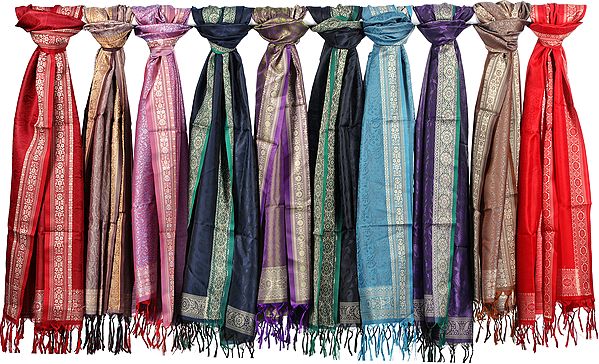 Lot of Ten Banarasi Tanchoi Scarves