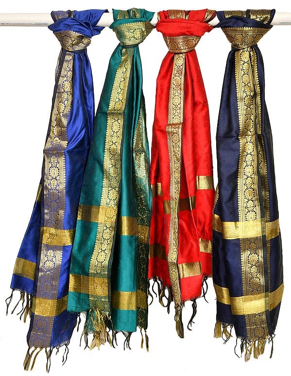 Lot of Four Banarasi Dupattas with Brocade Weave