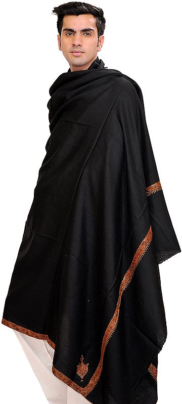 Men's Plain Shawl from Amritsar with Needle Hand-Embroidered Border