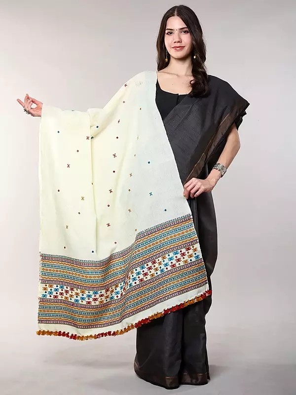 Shawl from Kutch with Embroidered Border and Mirrors