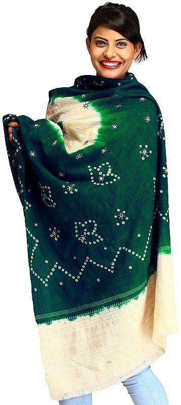 Bandhani Tie-Dye Shawl from Gujarat with Embroidered Mirrors