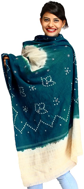 Bandhani Tie-Dye Shawl from Gujarat with Embroidered Mirrors