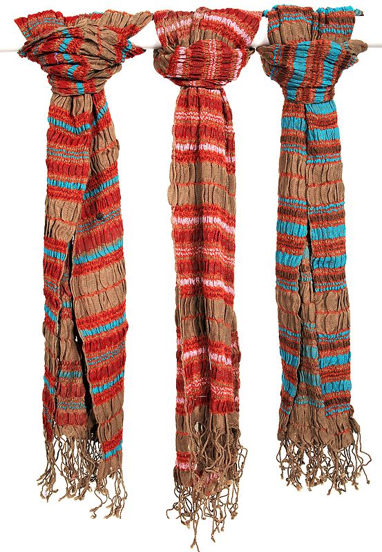 Lot of Three Jamawar Scarf with Woven Stripes