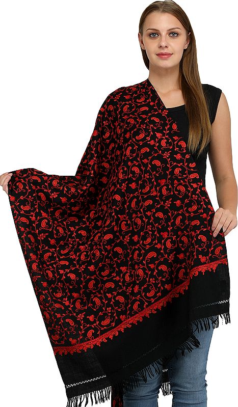 Kashmiri Stole with Aari Embroidered Paisleys by Hand