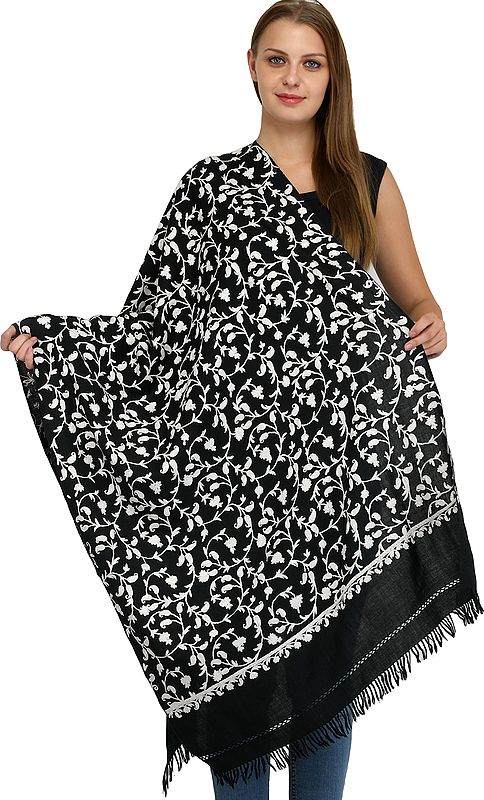 Kashmiri Stole with Aari Embroidered Paisleys by Hand